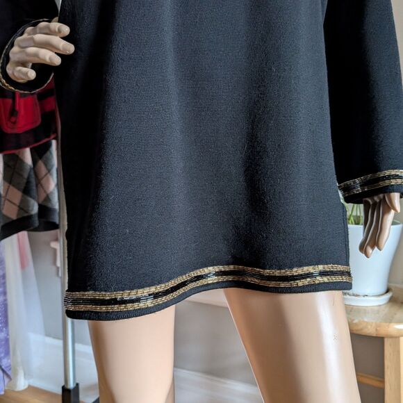 Vintage 80s Harve Benard Wool Sweater Dress Double Knit Beaded Rose Size S - Picture 5 of 15